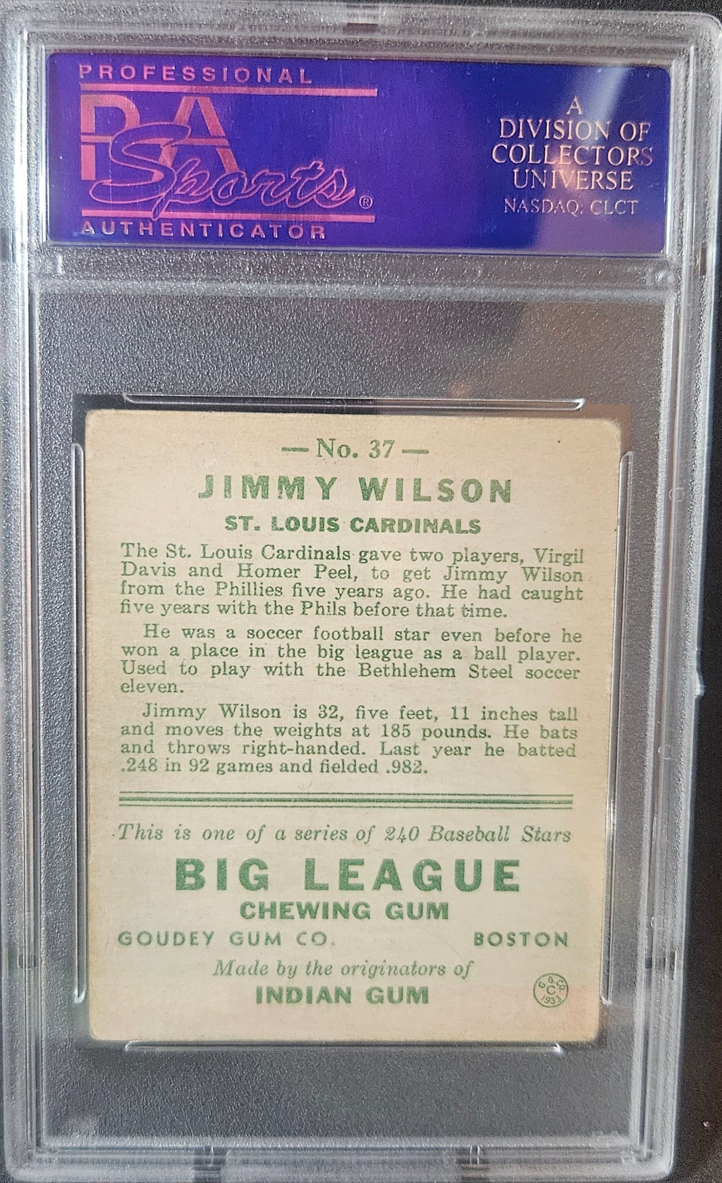 1933 Goudey Jimmy Wilson #37 MK PSA 4