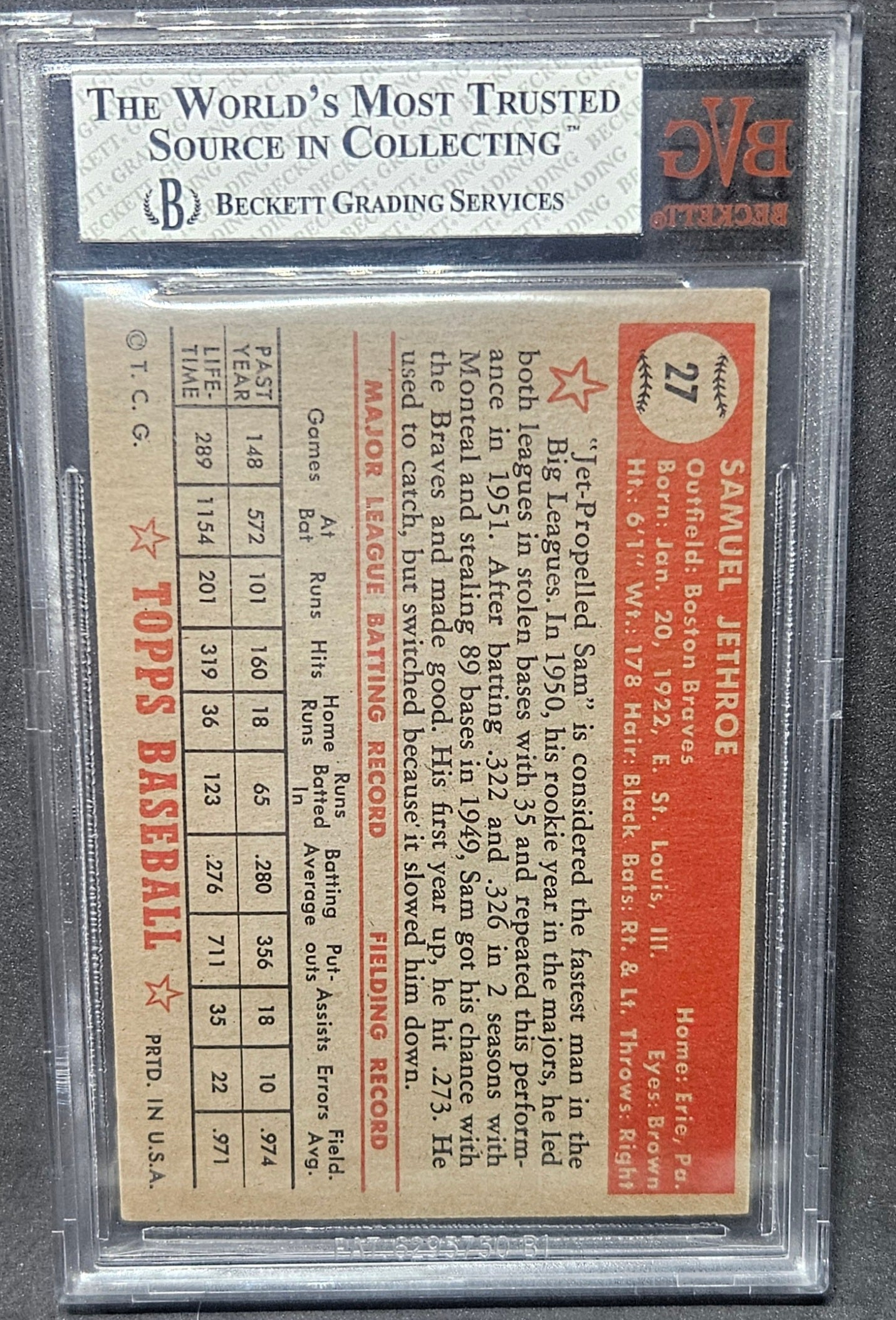 1952 Topps Sam Jethroe #27 BVG 6