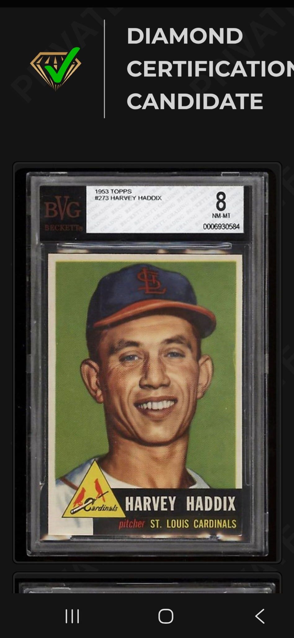 1953 Topps Harvey Haddix #273 (RC) Short print BVG 8 Diamond sticker candidate