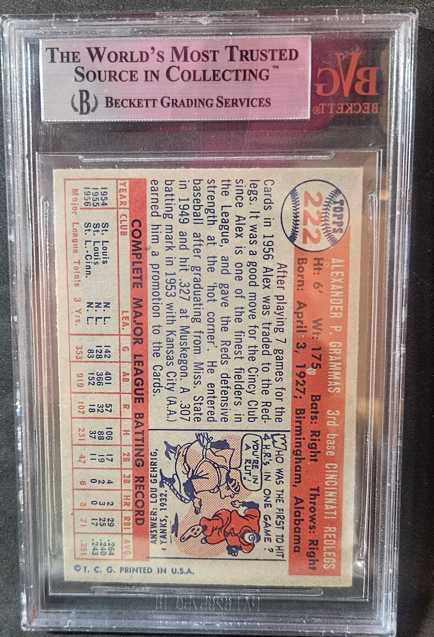 1957 Topps Alex Grammas #222 BVG 8.5