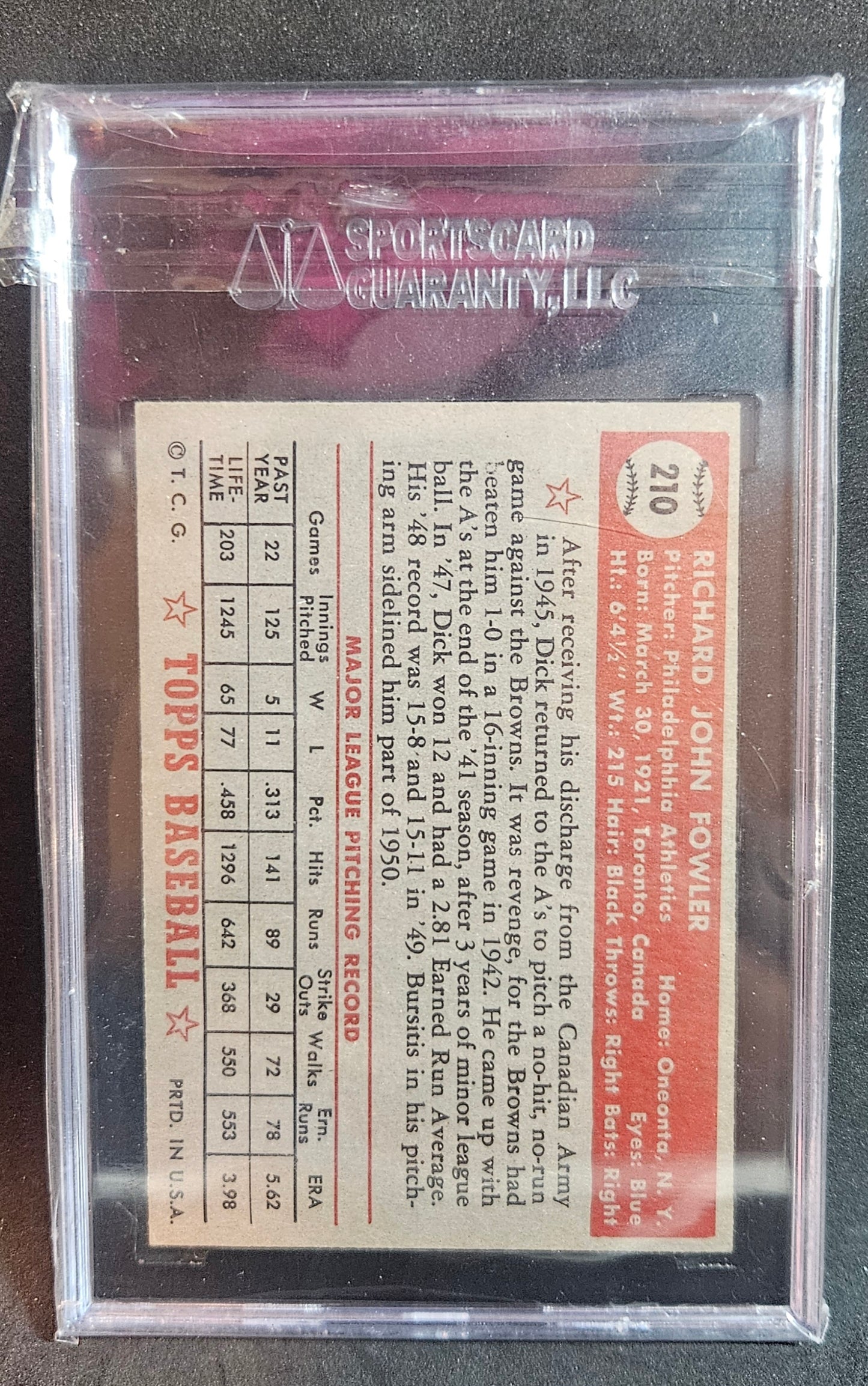 1952 Topps Dick Fowler #210 SGC 5