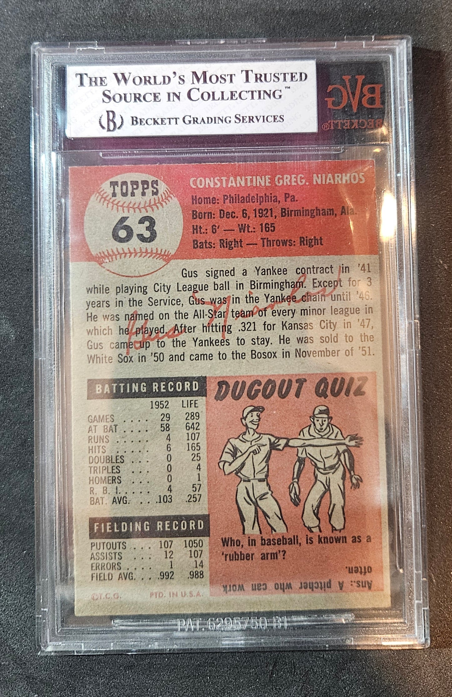 1953 Topps Gus Niarhos #63 BVG 7.5