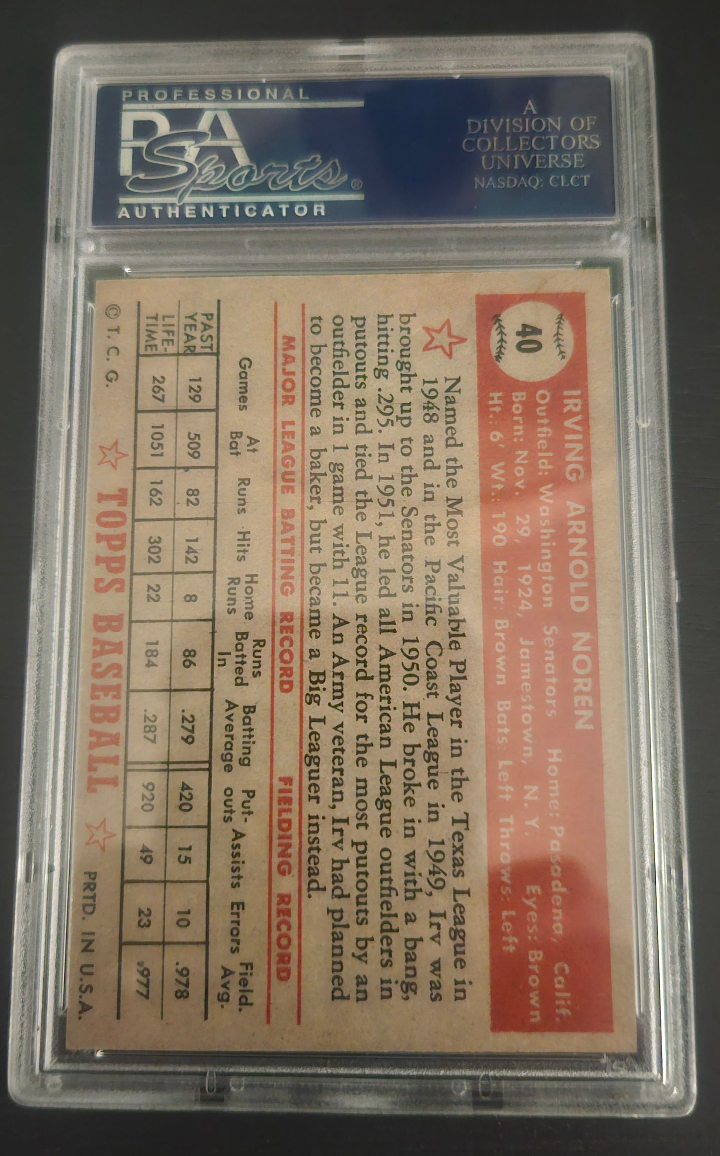 1952 Topps Irv Noren #40 PSA 5