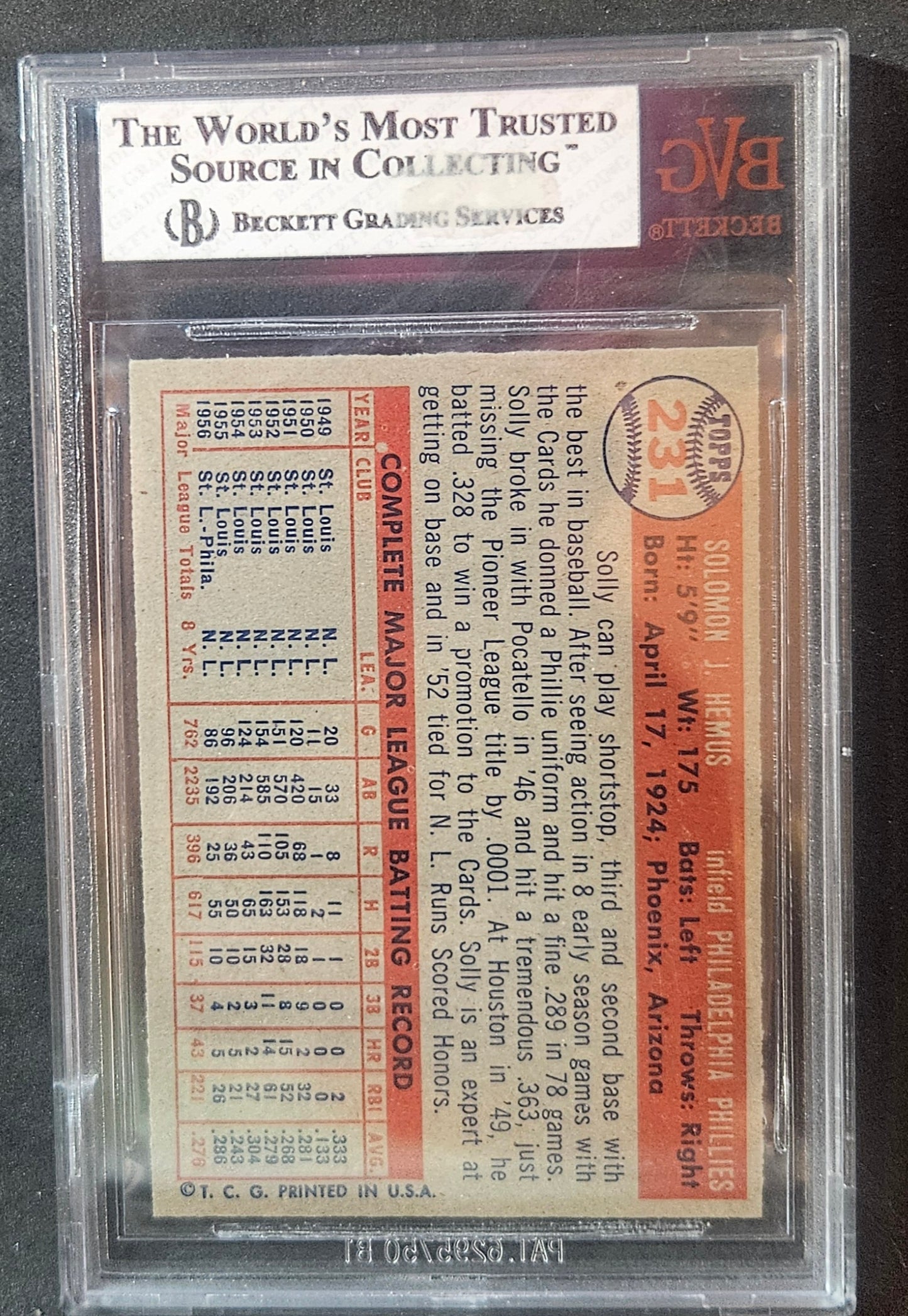 1957 Topps Solly Hemus #231 BVG 8