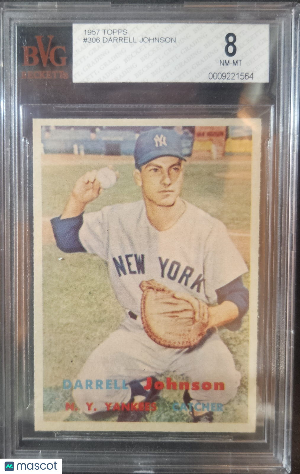 1957 Topps Darrell Johnson DP #306 Rookie BVG 8