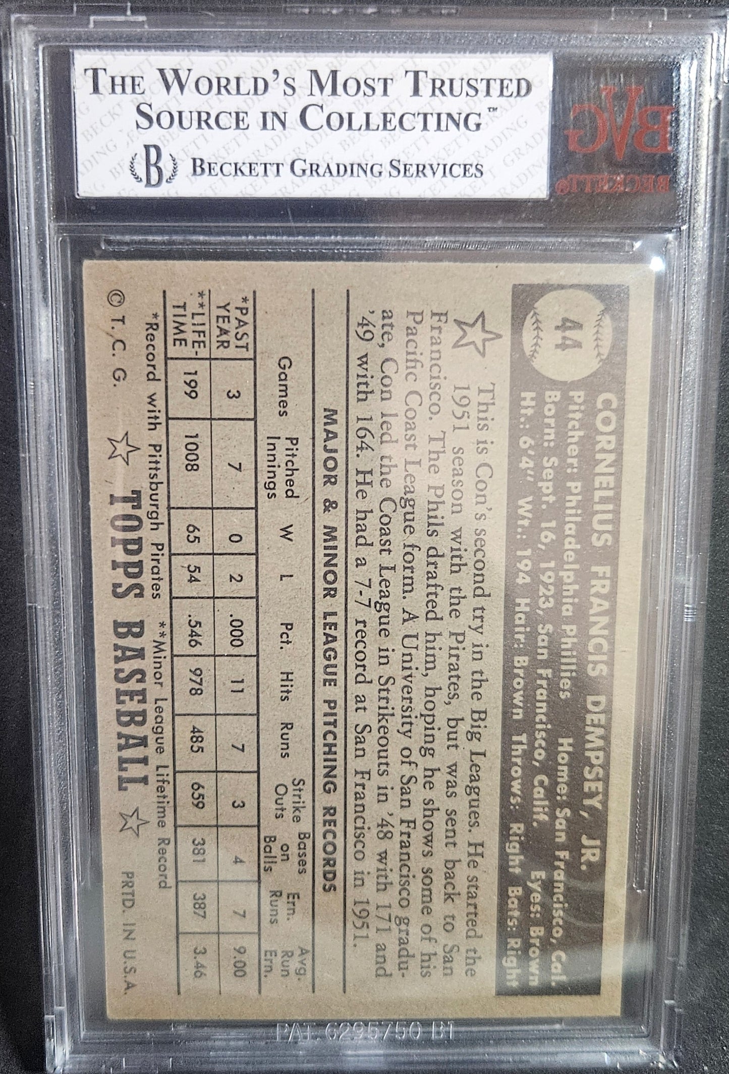 1952 Topps Con Dempsey Black #44A BVG 5.5