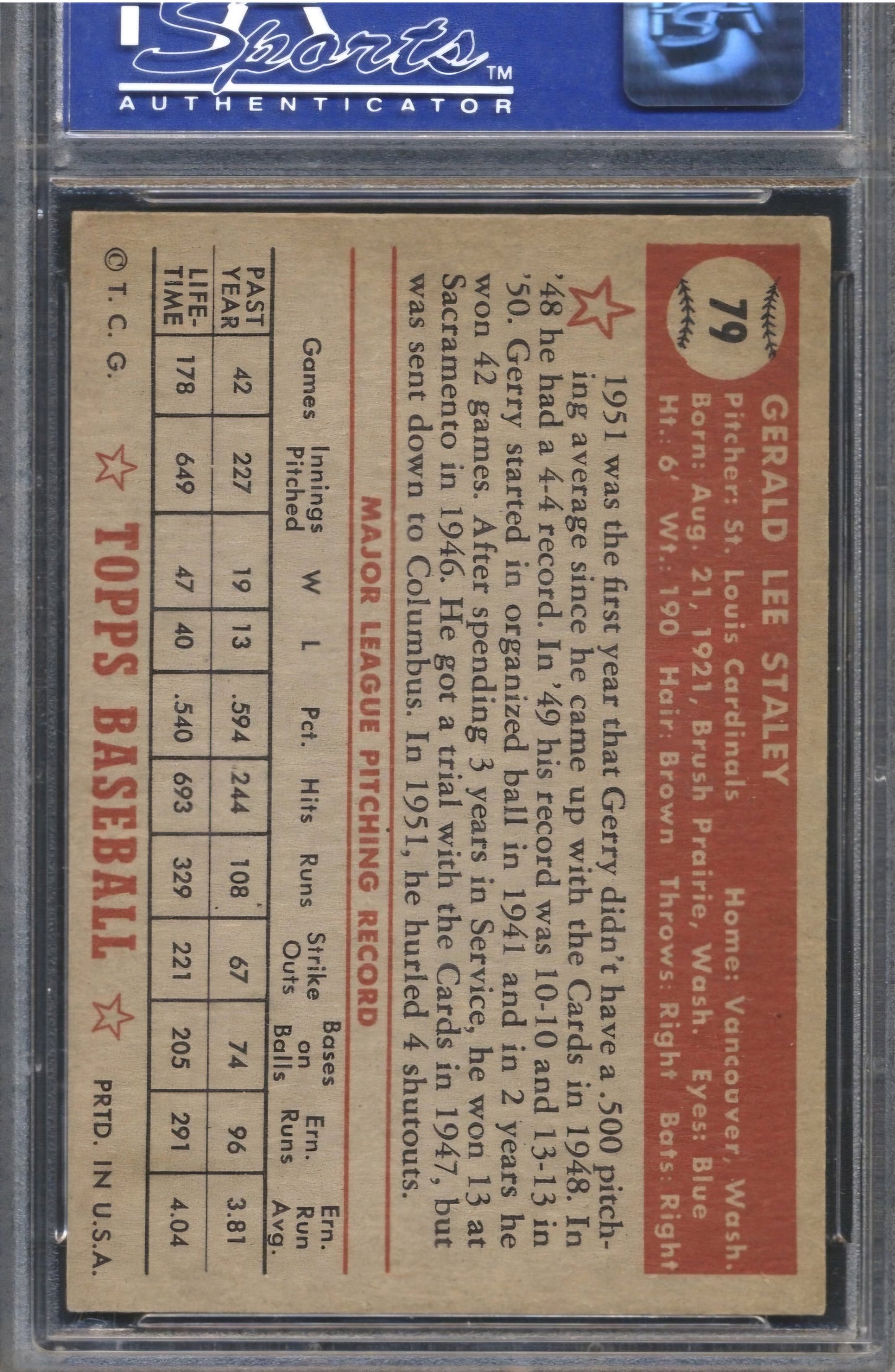 1952 Topps Gerald Staley #79 PSA 6