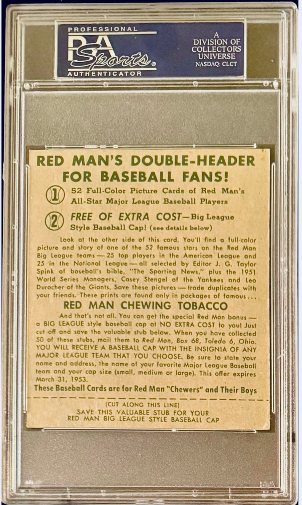 1952 Red Man Tobacco Willie Mays #15 PSA 4