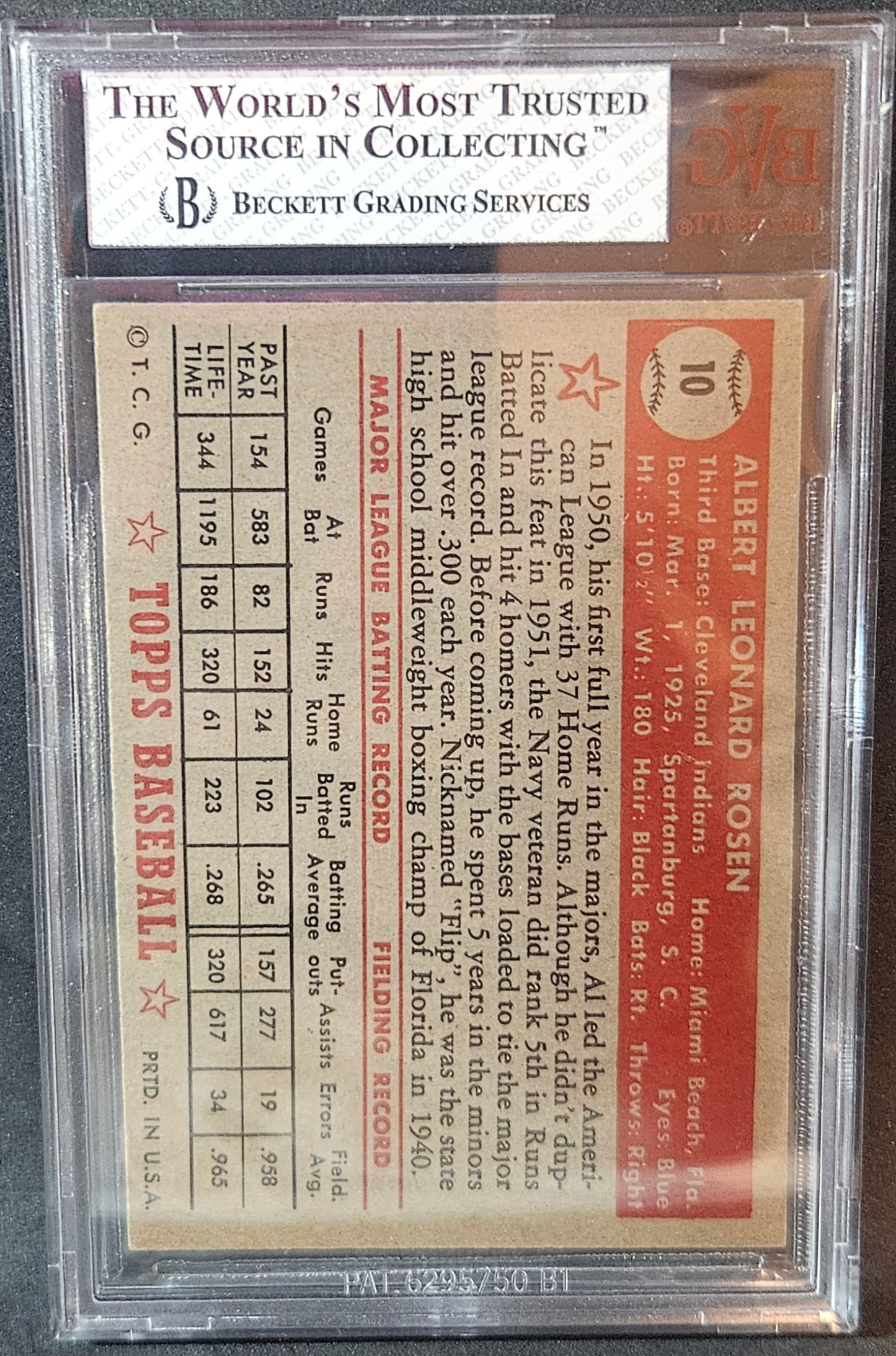 1952 Topps Al Rosen #10 BVG 7