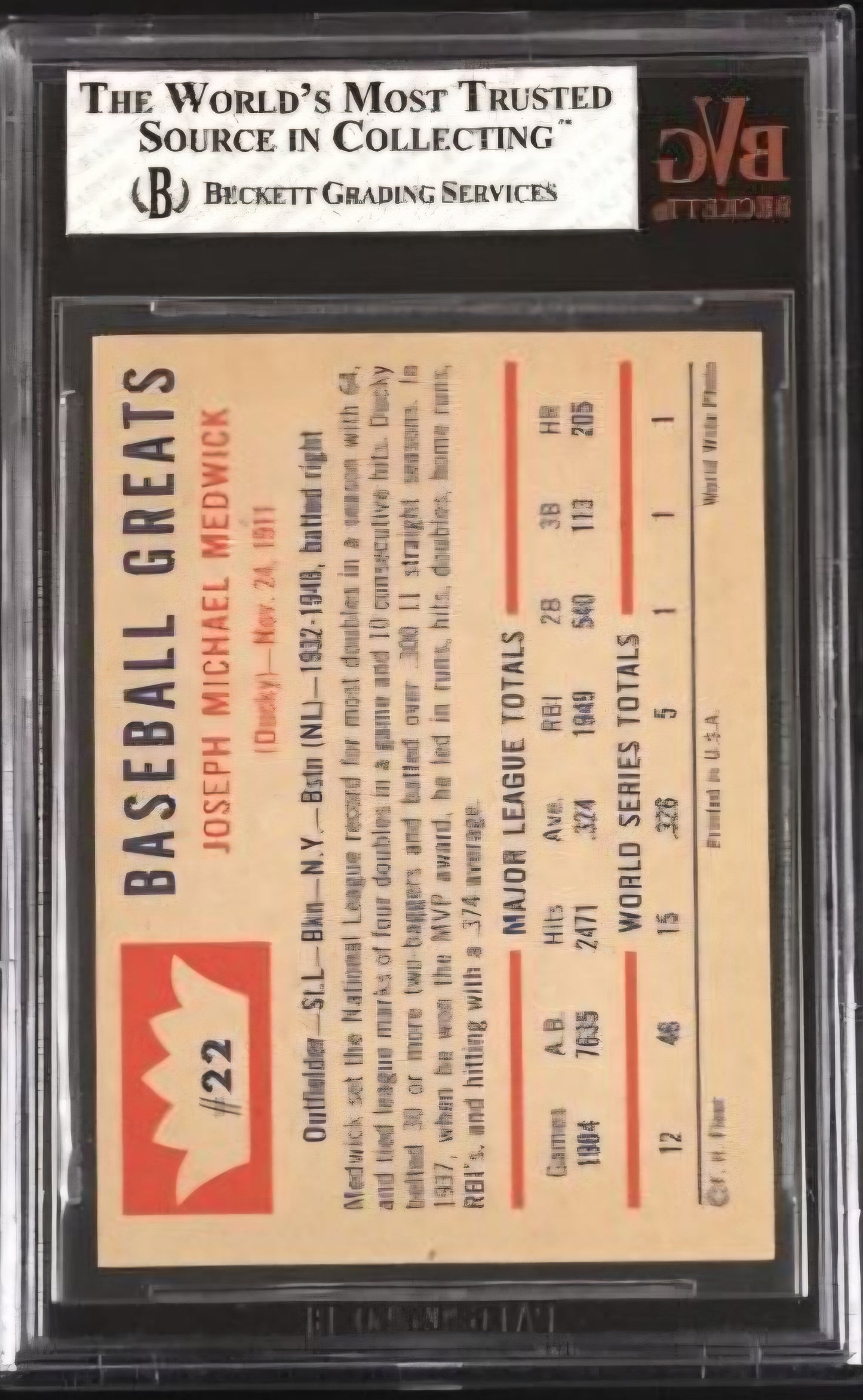 1960 Fleer Joe Medwick #22 BVG 8