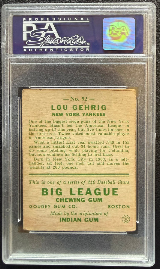 1933 Goudey Lou Gehrig #92 PSA 3 Cheapest Psa 3 on ebay!