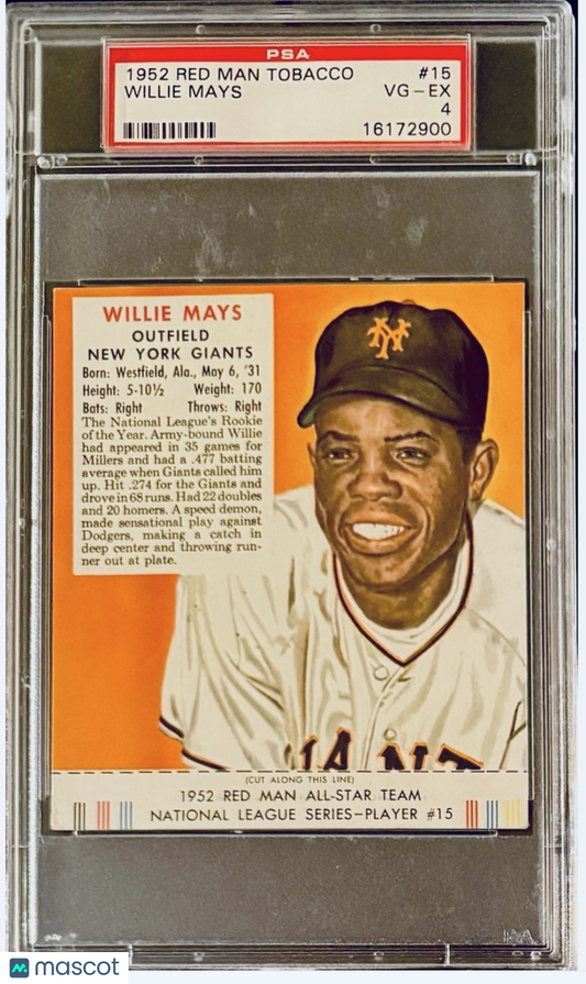 1952 Red Man Tobacco Willie Mays #15 PSA 4