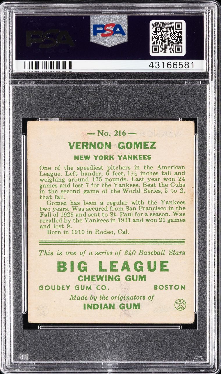 1933 Goudey Vernon Gomez #216 PSA 4