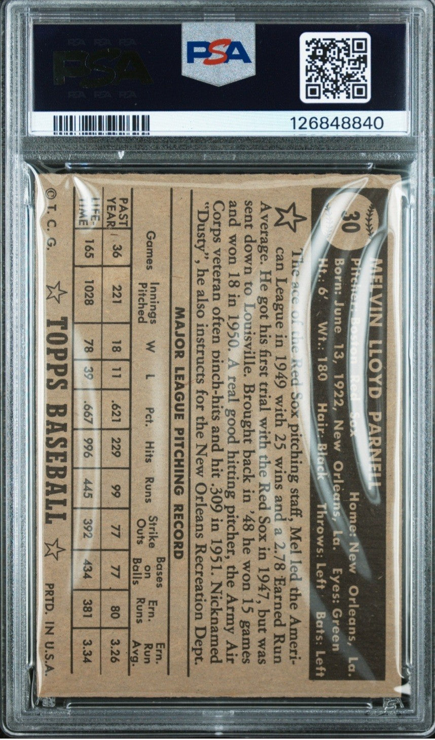 1952 Topps - Mel Parnell #30 Psa 5 Black Back