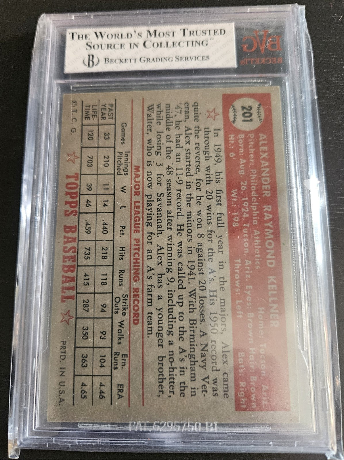1952 Topps - Alex Kellner #201 Bvg 7