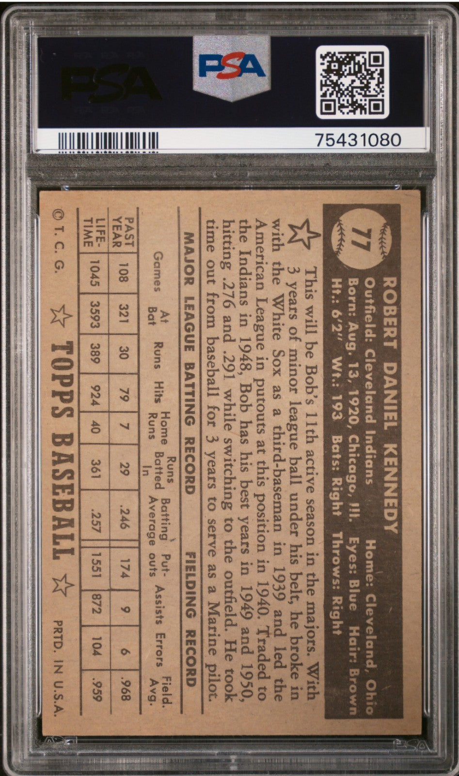 1952 Topps - Bob Kennedy #77 Black Back Psa 5 Diamond candidate