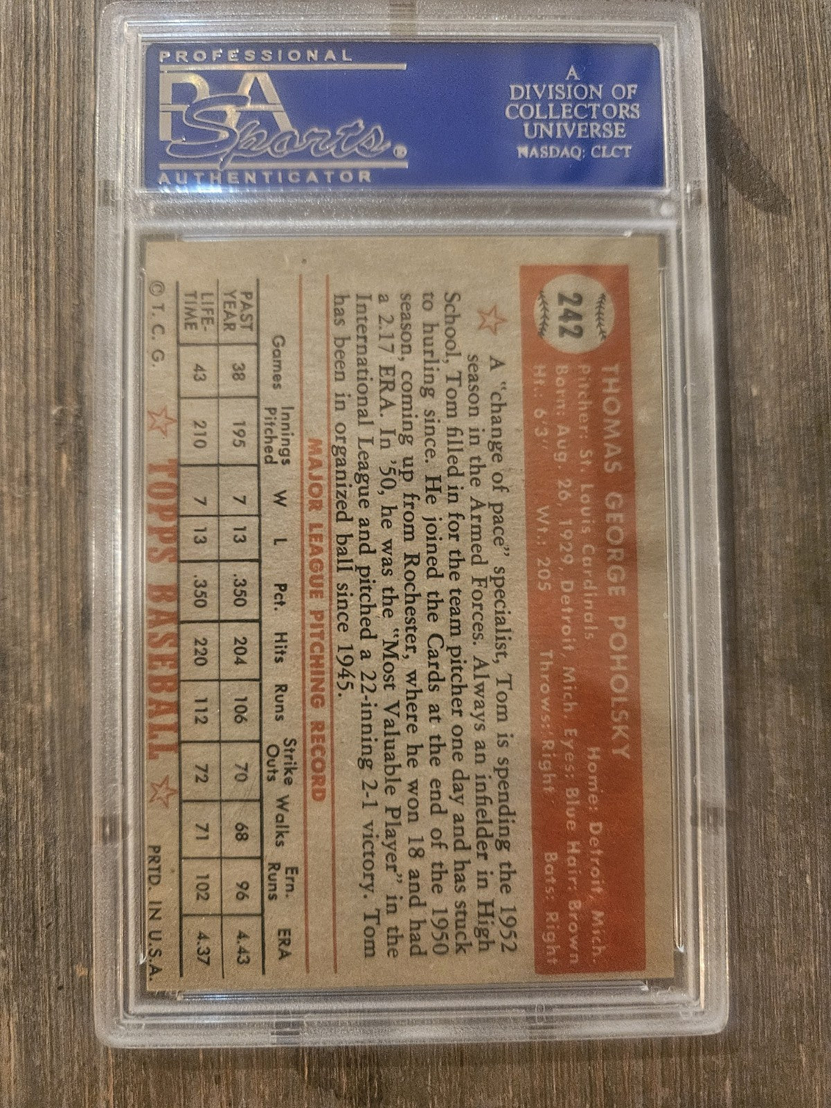 1952 Topps #242 Tom Poholsky PSA 7