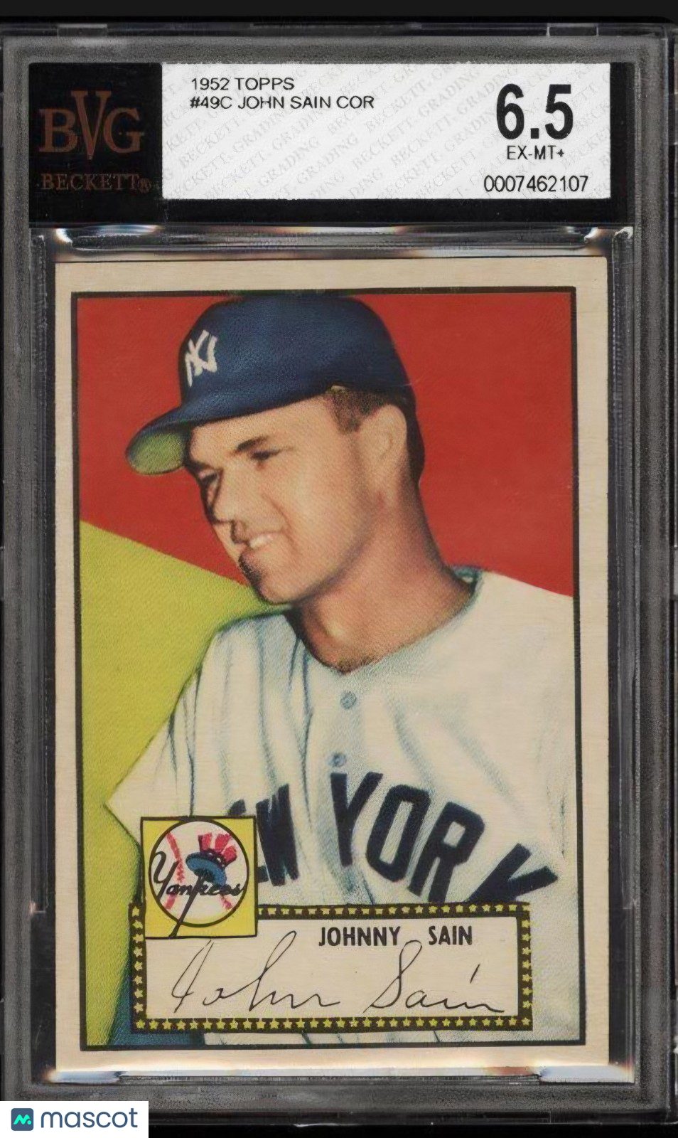 1952 Topps  Johnny Sain #49 Red Back BVG 6.5