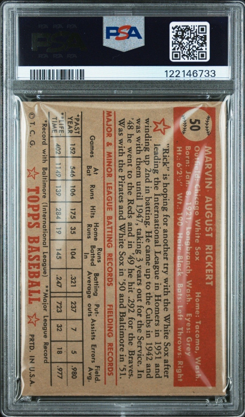 1952 Topps Marv Rickert #50 Psa 4.5 Red Back