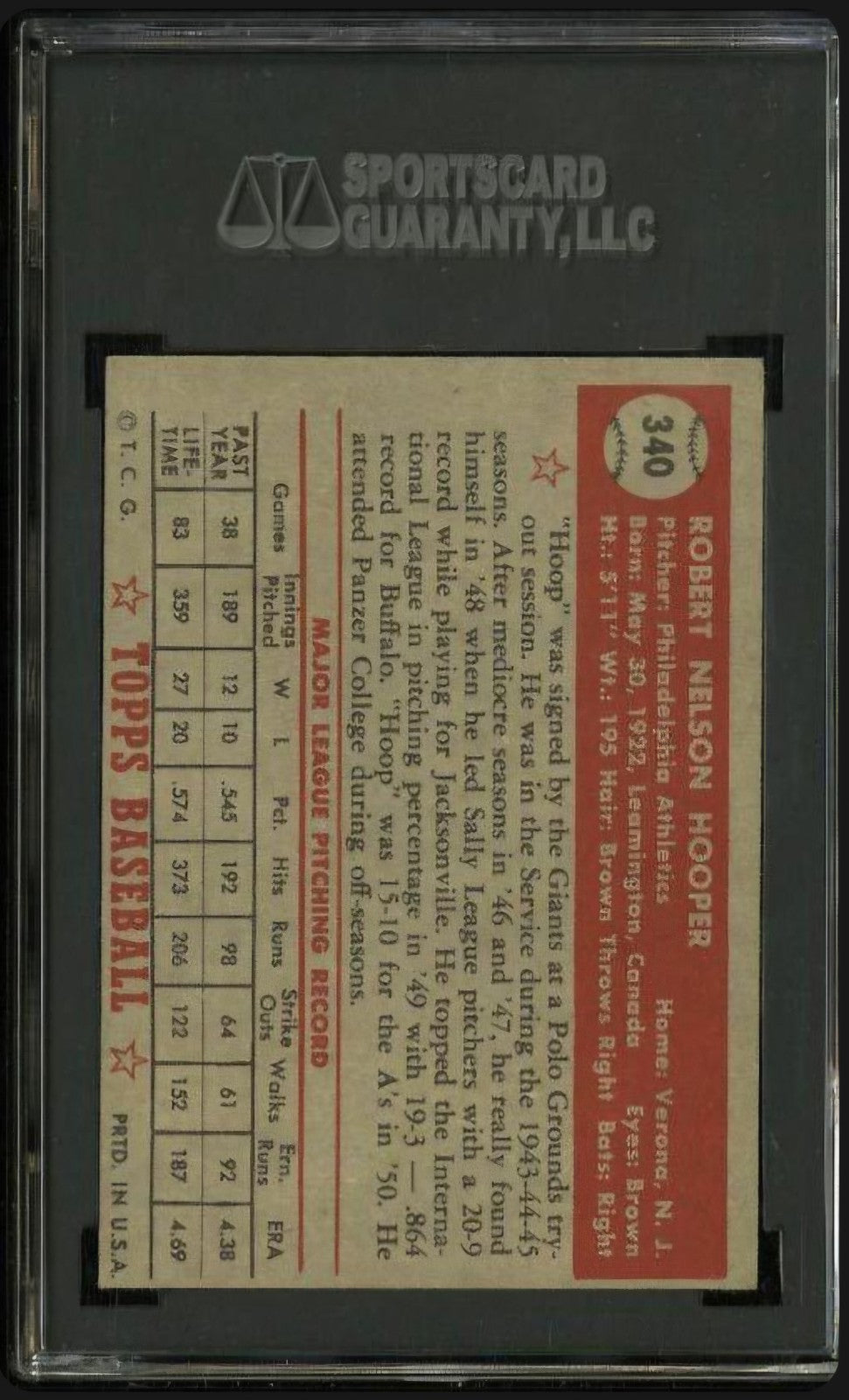 1952 Topps - Bob Hooper #340 High Number SGC 7