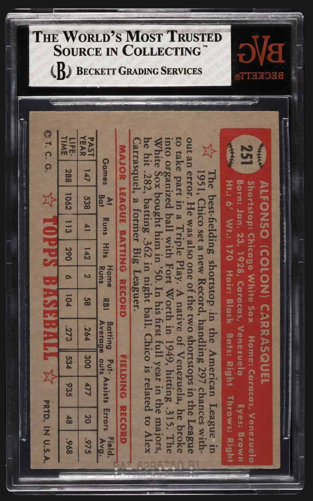 1952 Topps - Chico Carrasquel #251 BVG 6.5