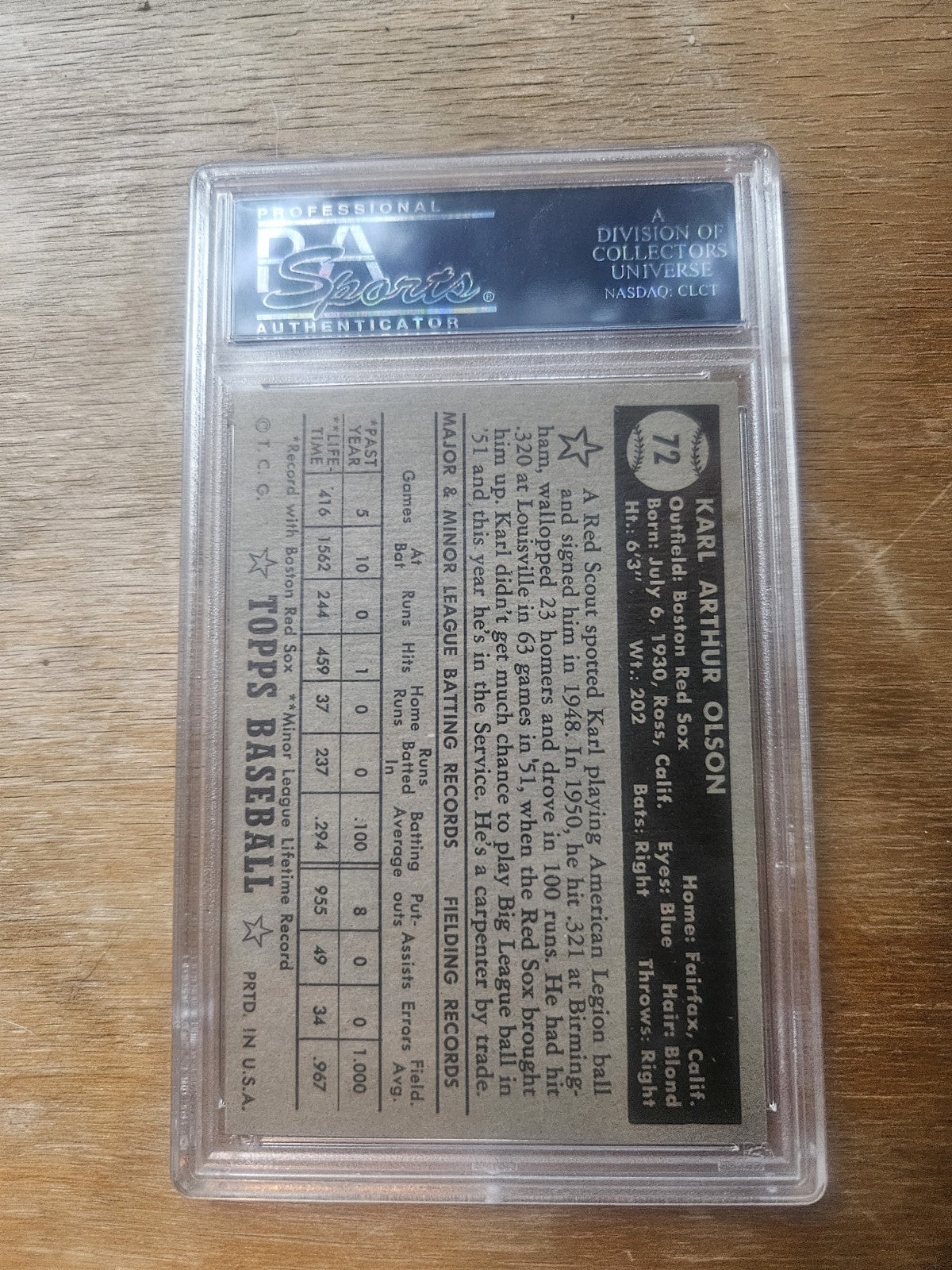 1952 Topps  #72 Karl Olson Black Back PSA 6 EX-MT