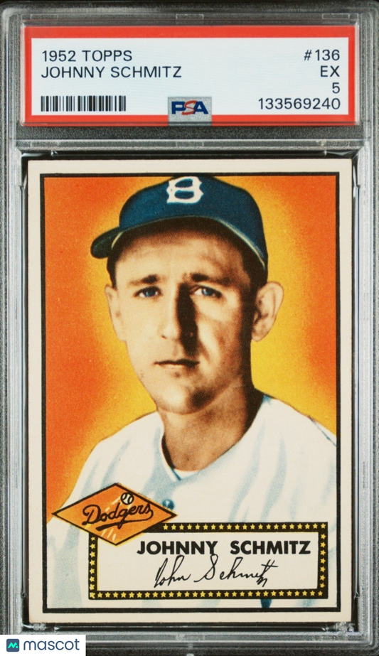 1952 Topps  #136 Johnny Schmitz PSA 5 EX