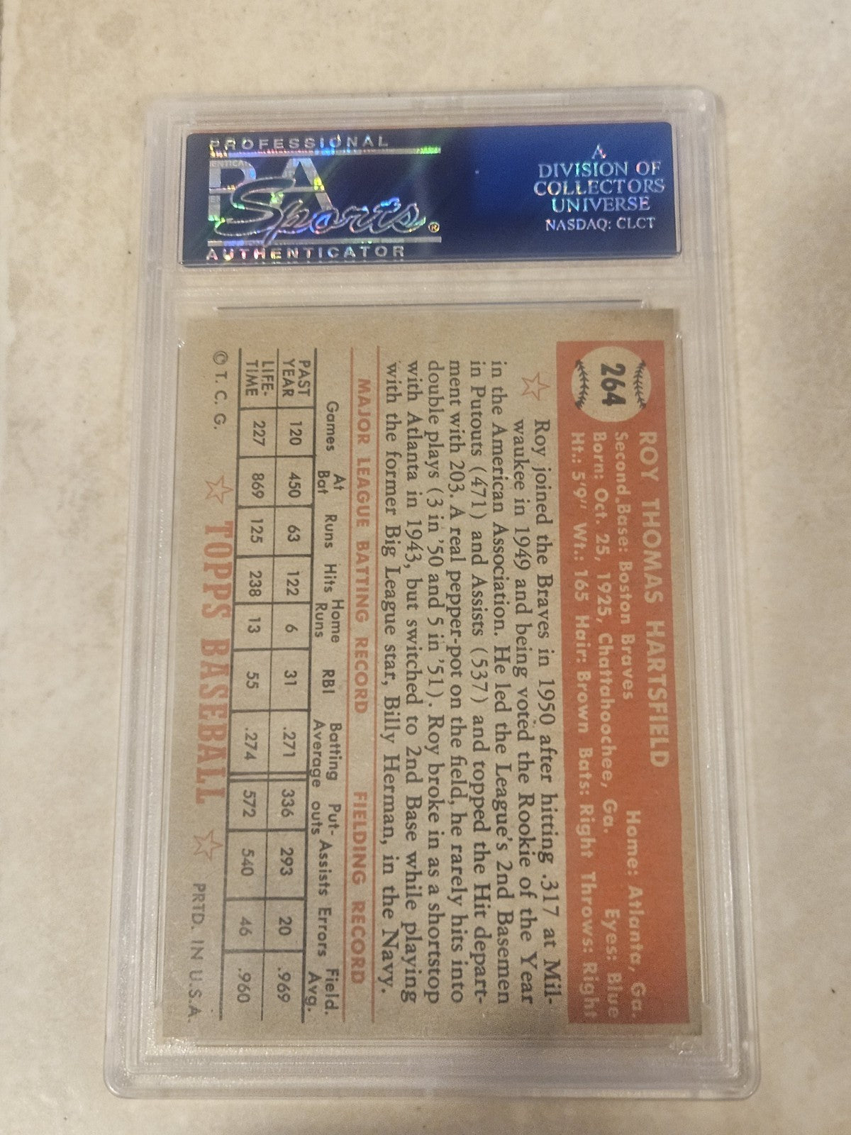 1952 Topps #264 Roy Hartsfield - PSA 7 NM