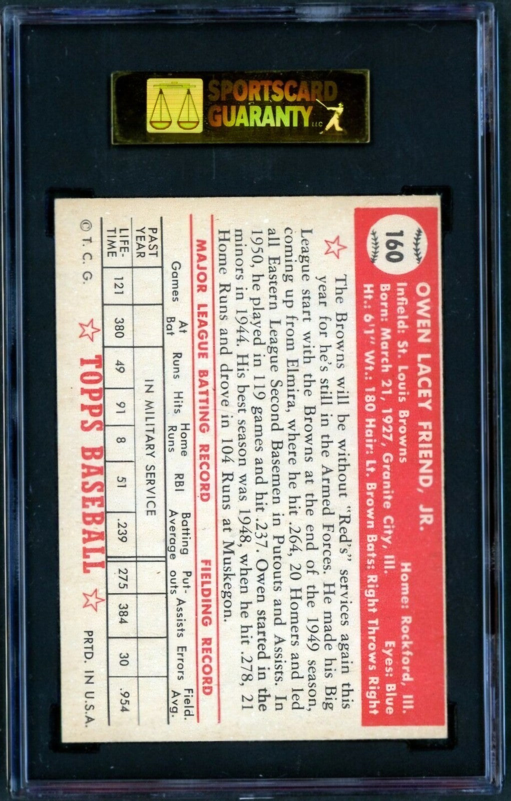 1952 Topps - Owen Friend #160 SGC 7