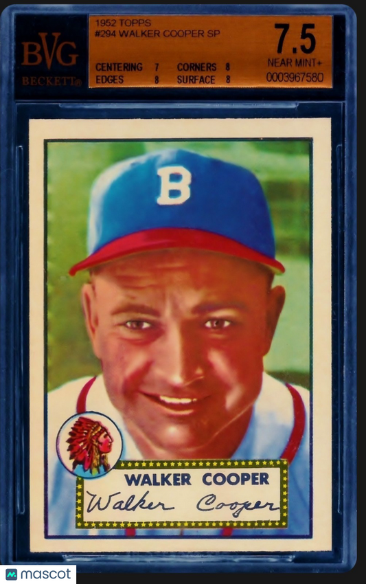 1952 topps baseball card # 294 walker cooper BVG 7.5