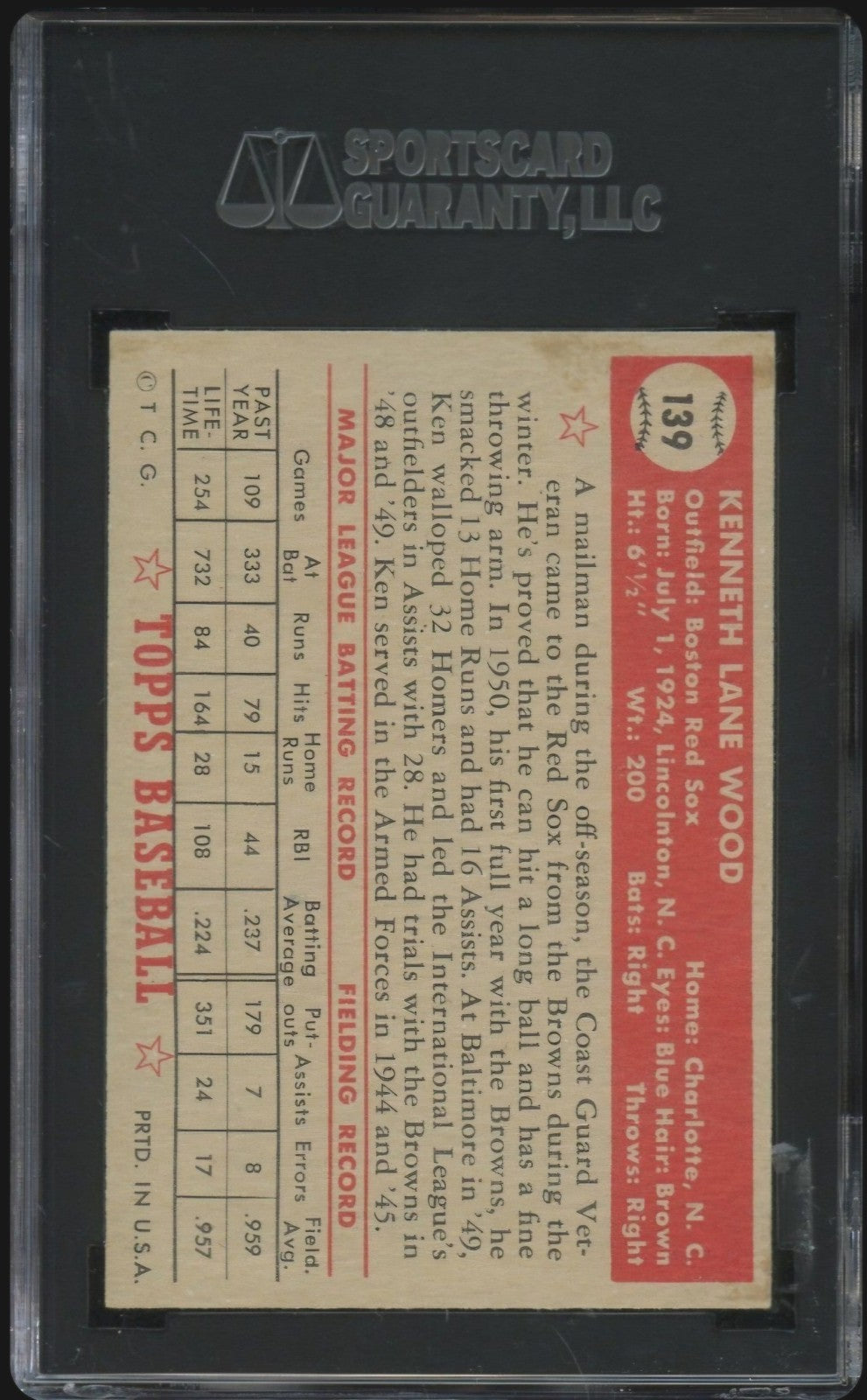1952 Topps - Ken Wood #139 SGC 7