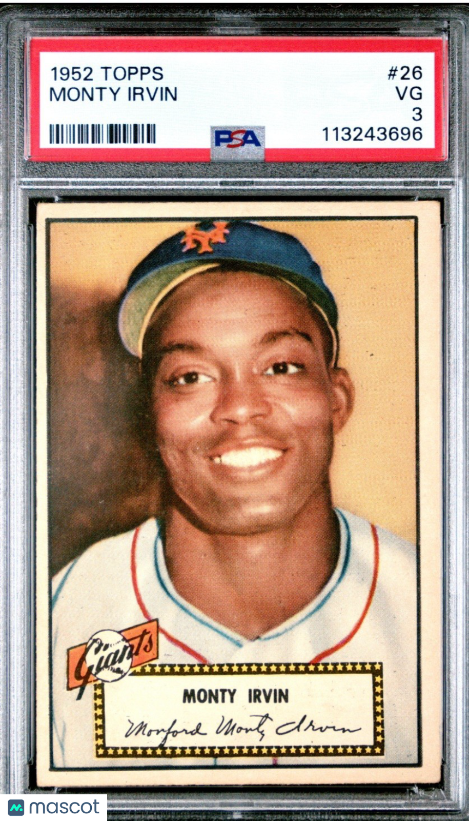 1952 Topps Monte Irvin #26 Red Back PSA 3