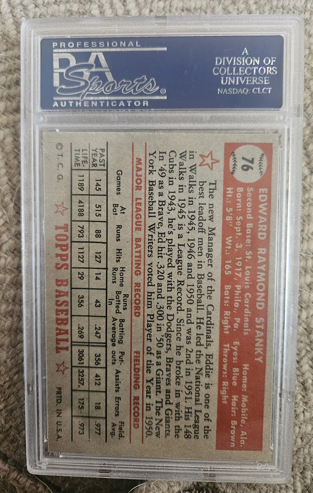 1952 Topps - Eddie Stanky #76 Red Back PSA 6