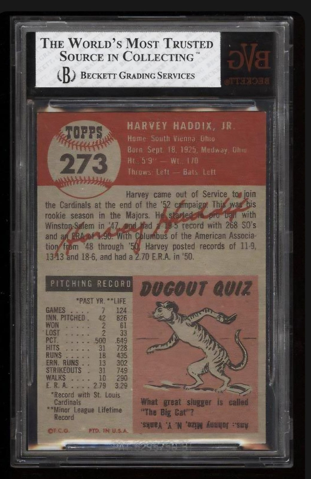 1953 Topps  Harvey Haddix #273 (RC) Short print BVG 8