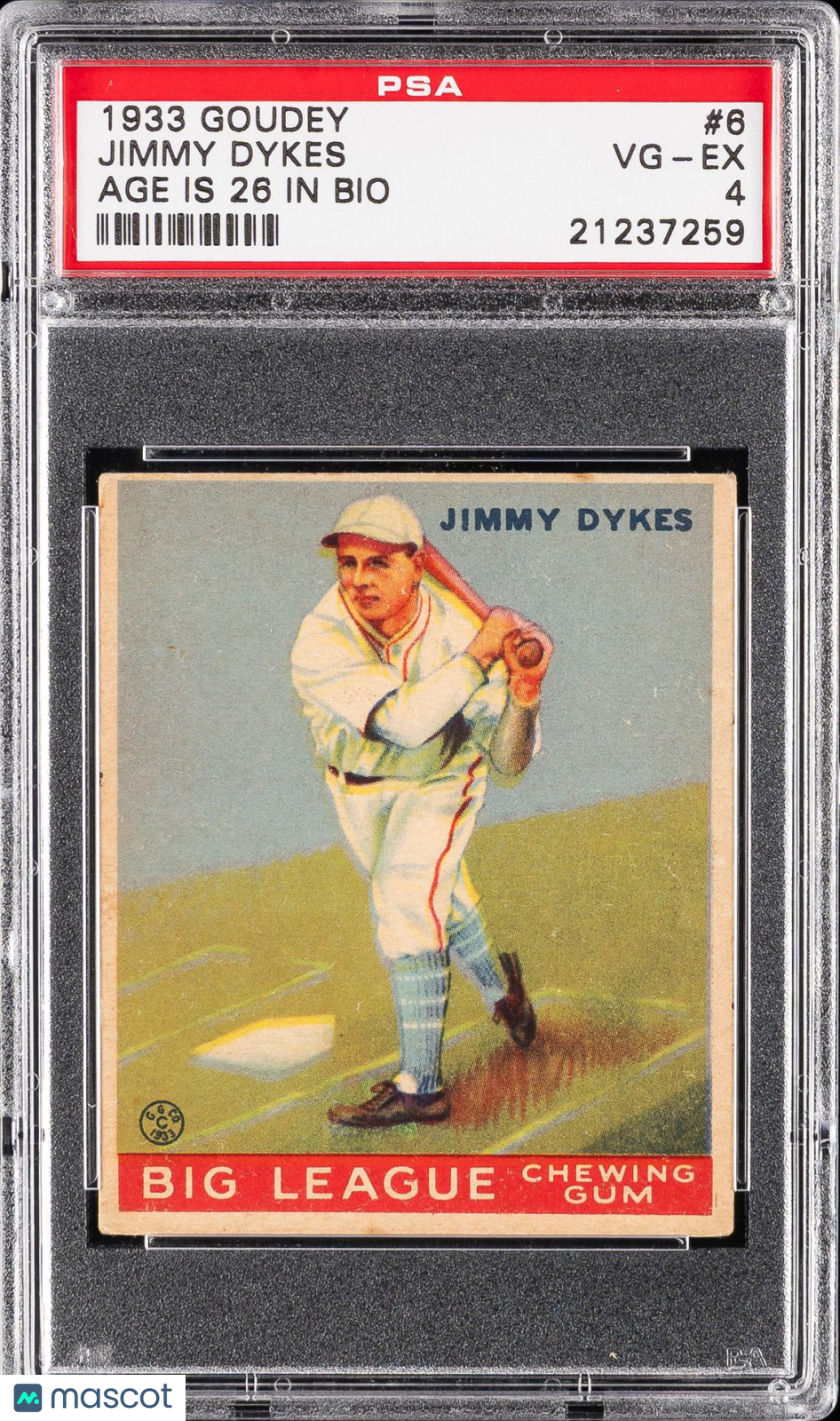 1933 Goudey Jimmy Dykes #6 Age Is 26 In Bio PSA 4