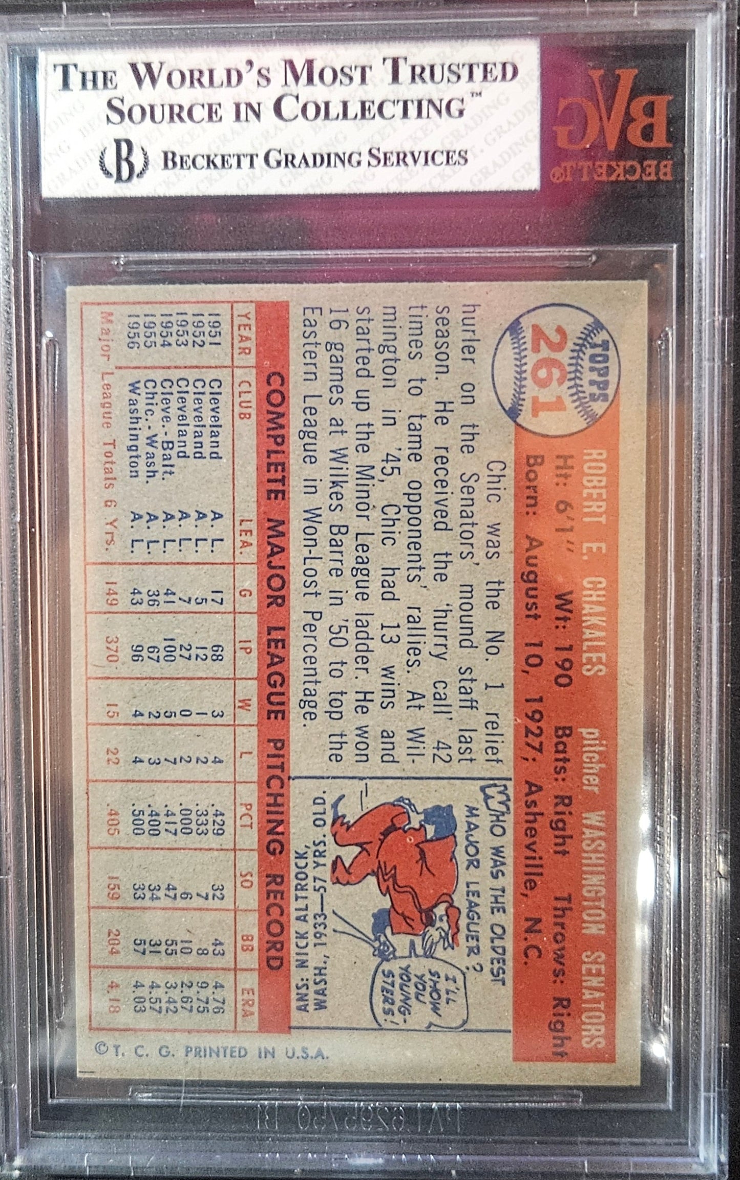 1957 Topps Bob Chakales #261 BVG 8