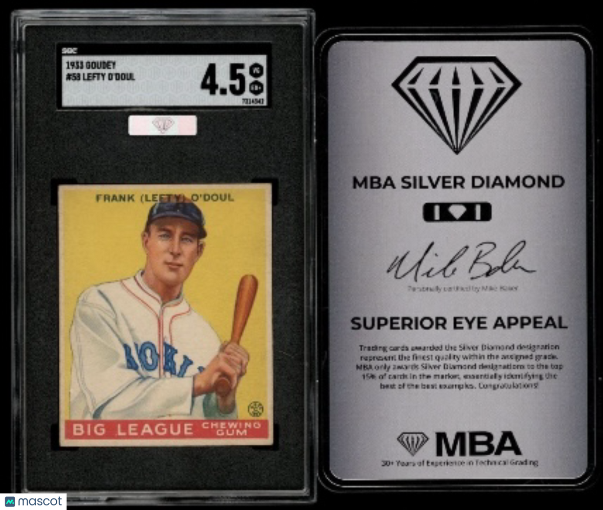 1933 Goudey Lefty O'doul #58 SGC 4.5, MBA Silver