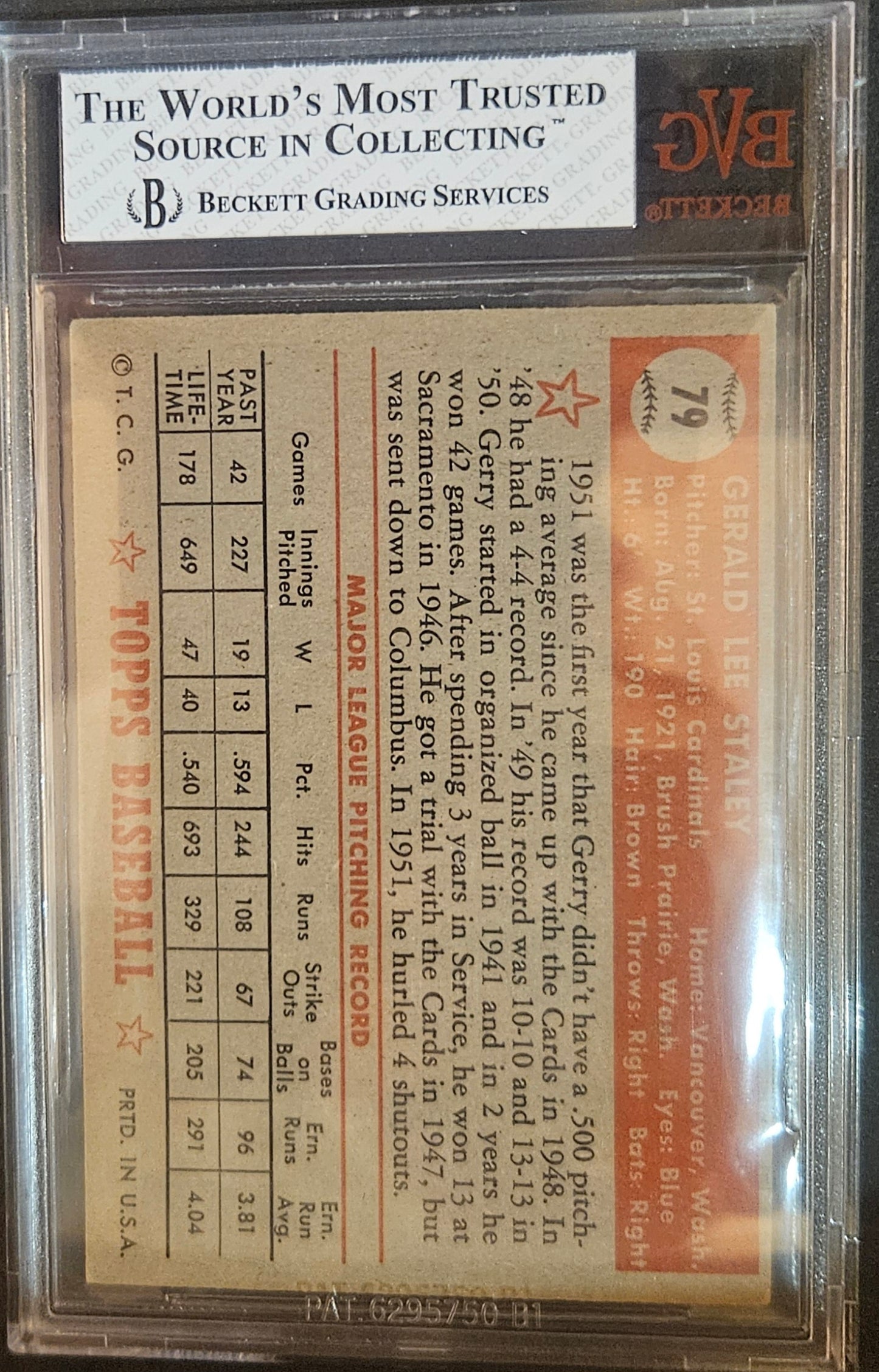 1952 Topps Gerry Staley #79 BVG 6
