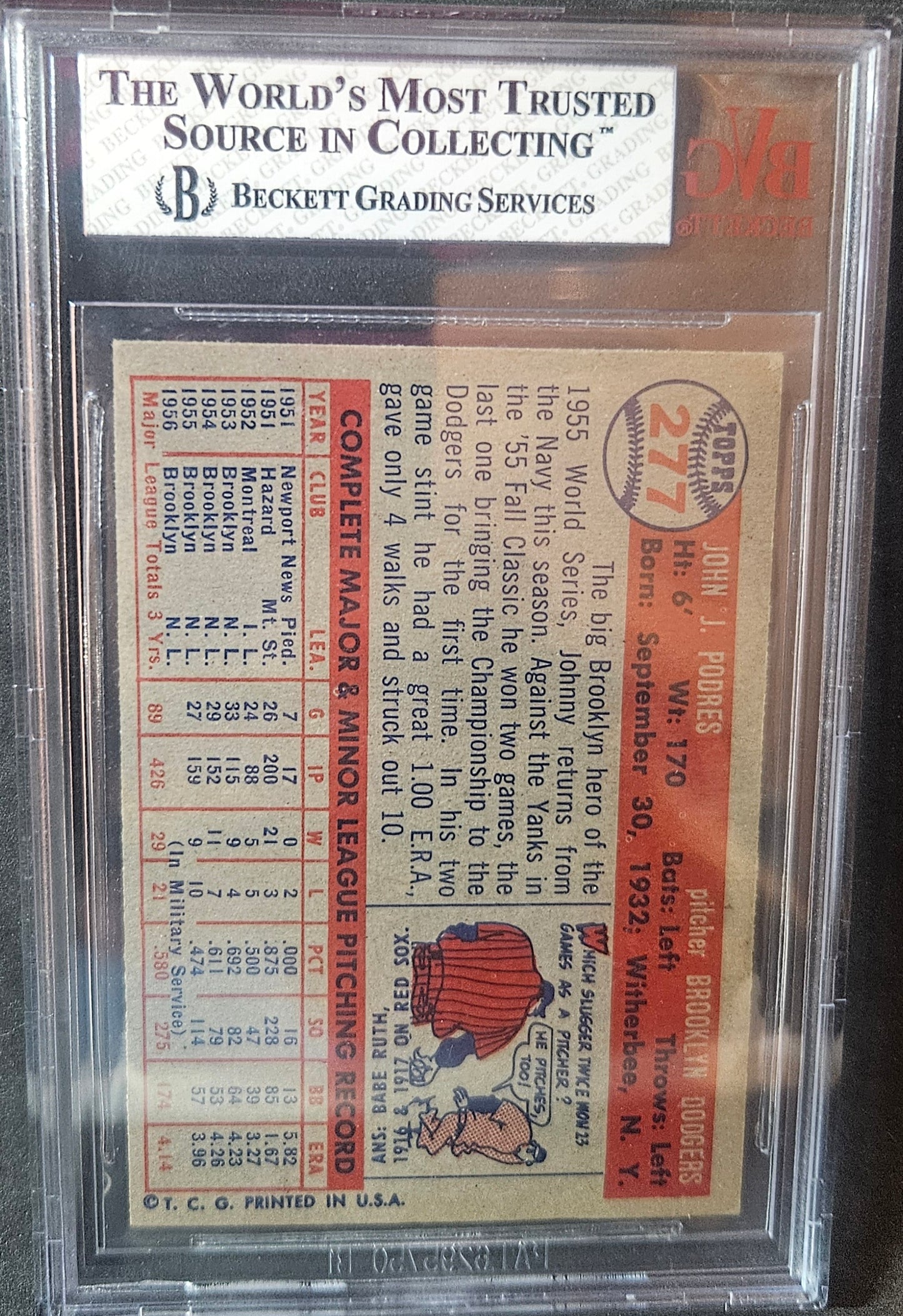 1957 Topps Johnny Podres DP #277 BVG 7