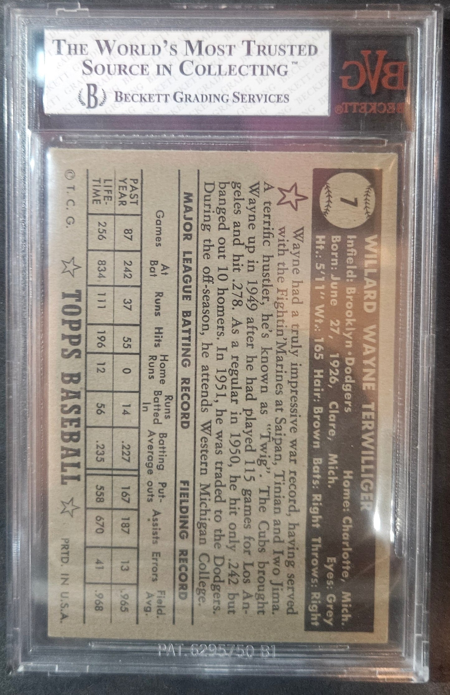 1952 Topps Wayne Terwilliger Black #7A BVG 6