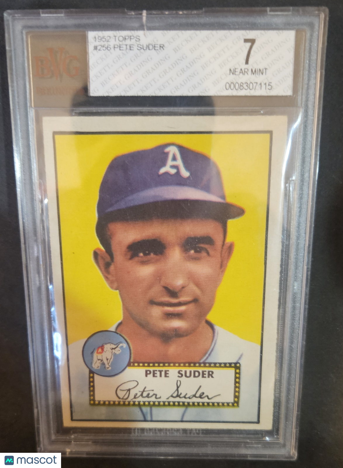 1952 Topps Pete Suder #256 BVG 7 small crack at top of case