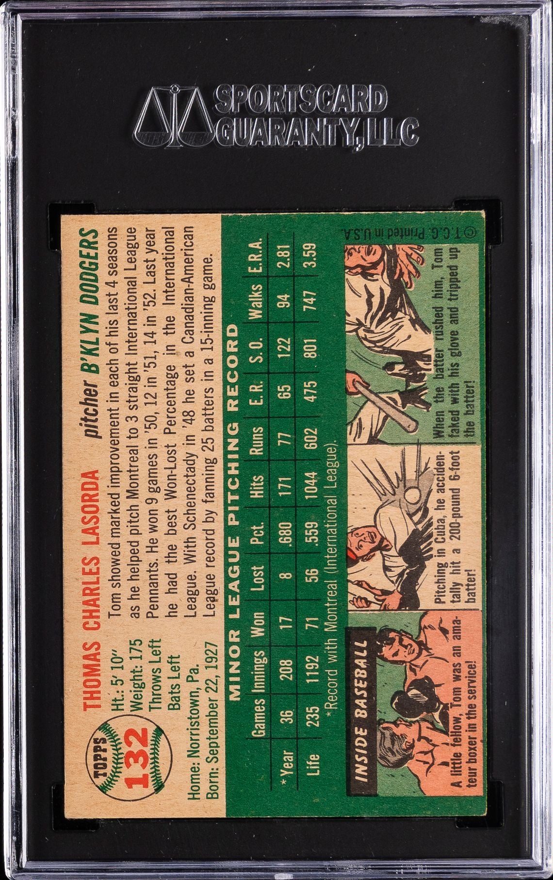 1954 Topps Tom Lasorda #132 SGC 7 MBA Silver