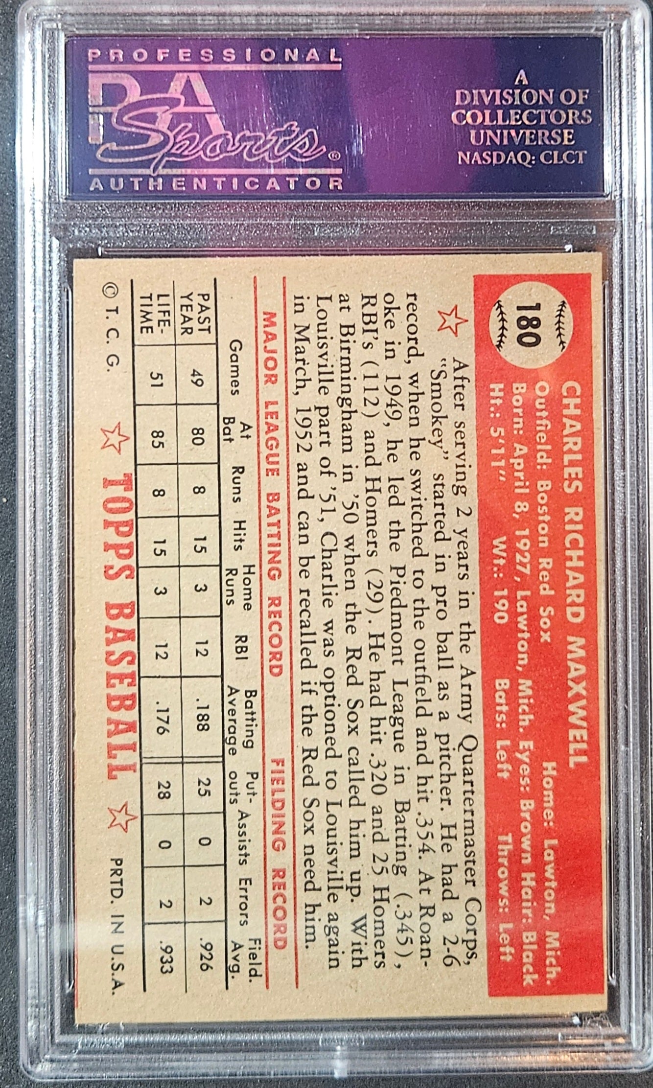 1952 Topps Charley Maxwell #180 MC PSA 7