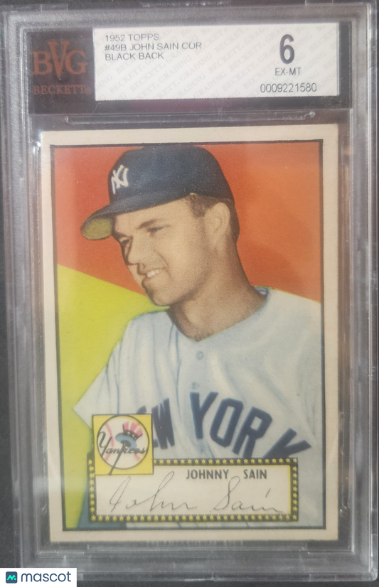 1952 Topps Black Back John Sain COR #49B /Black BVG 6