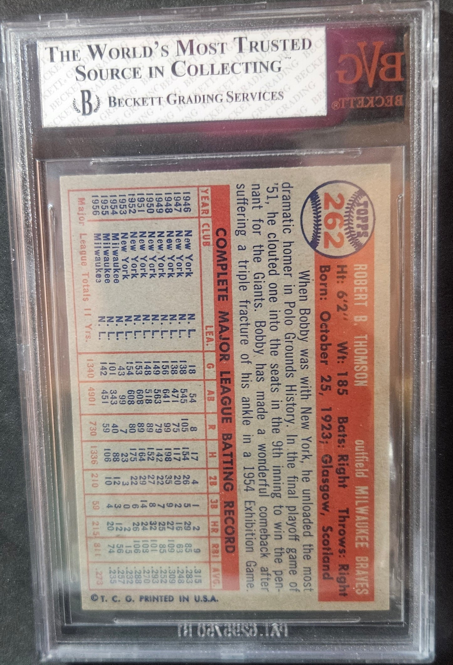 1957 Topps Bobby Thomson #262 BVG 8