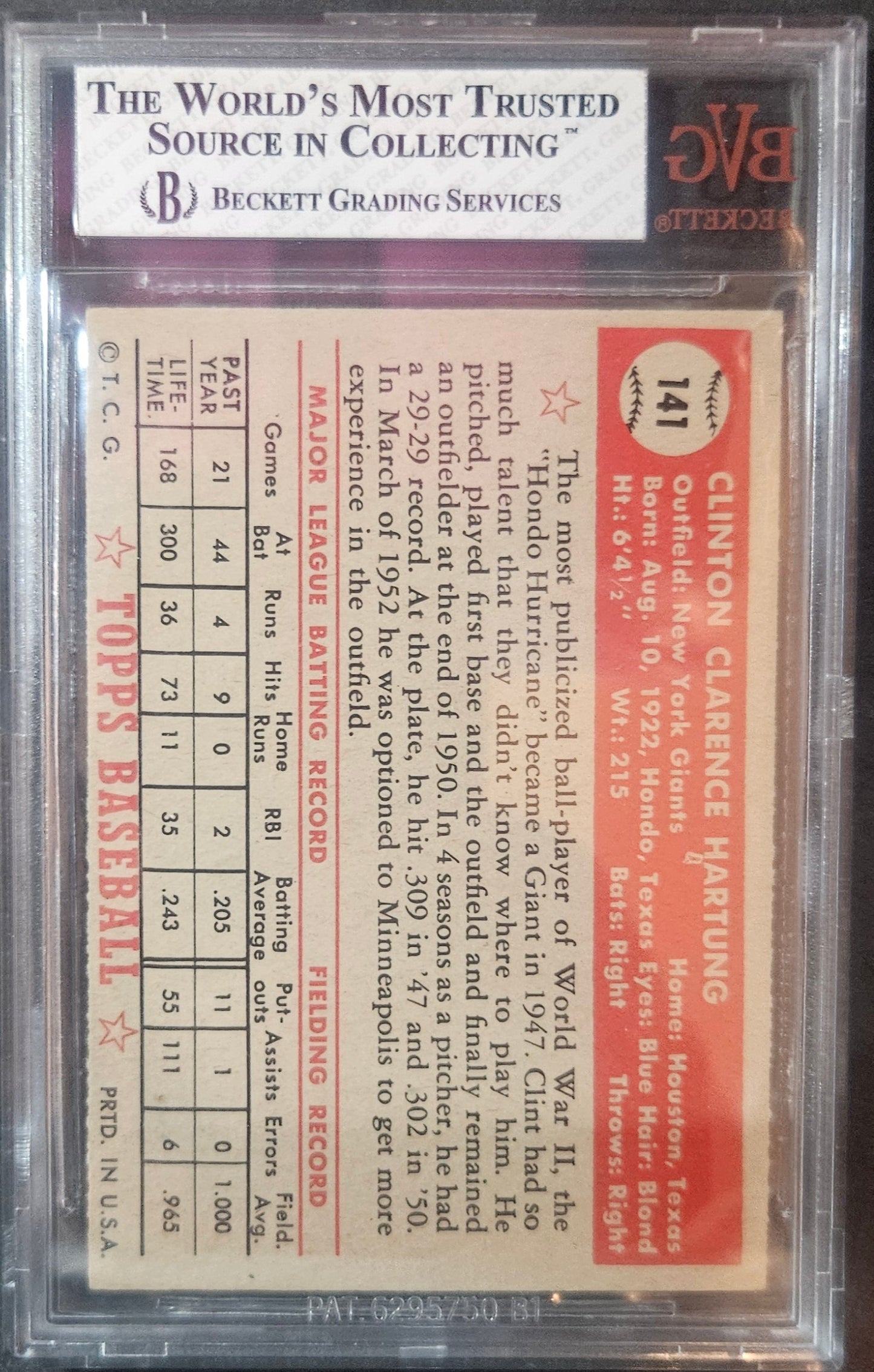 1952 Topps Clint Hartung #141 BVG 5.5