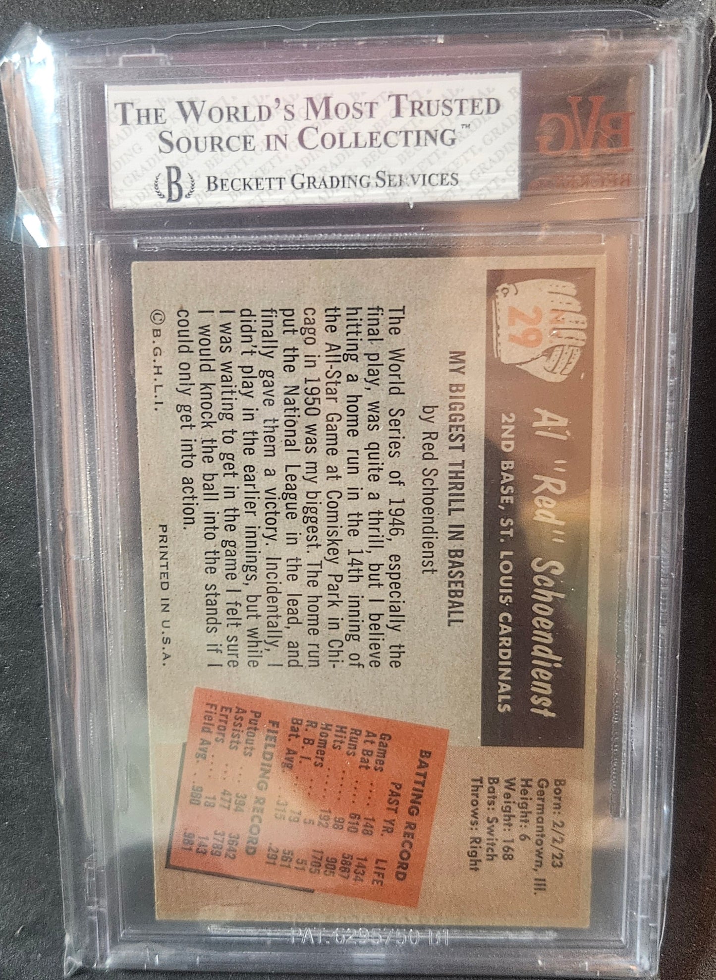 1955 Bowman Red Schoendienst #29 BVG 7.5