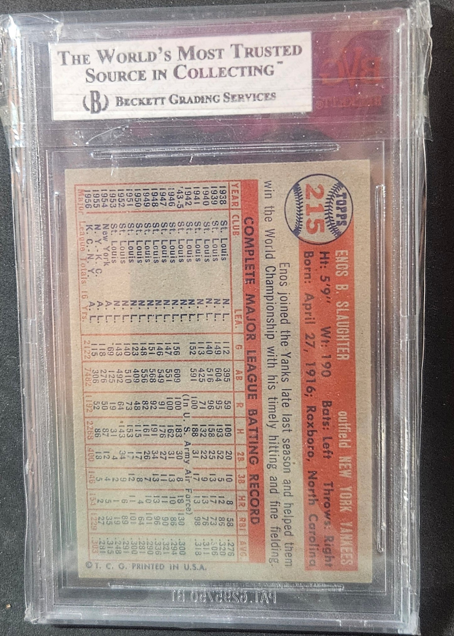 1957 Topps Enos Slaughter #215 BVG 7.5