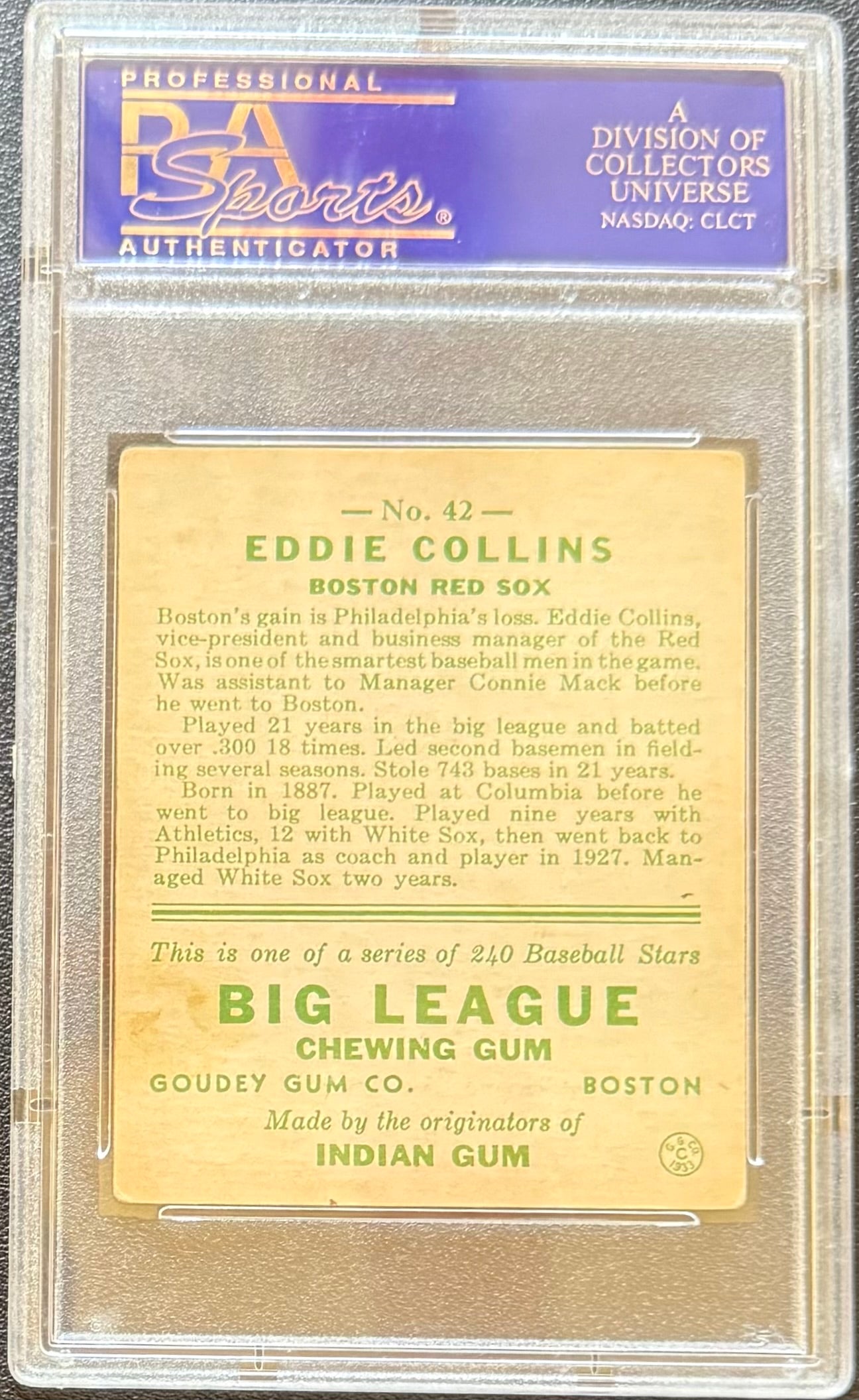 1933 Goudey Eddie Collins #42 PSA 4