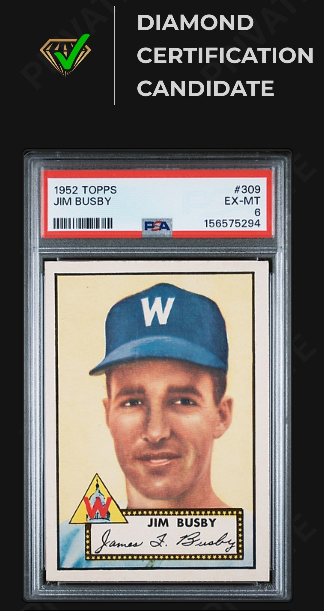 1952 Topps Jim Busby #309 PSA 6 MBA Diamond candidate